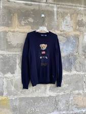 Polo Ralph Lauren Bear American Flag Sweater Navy Blue Cotton Size L