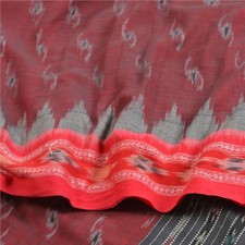 Sanskriti Vintage Saree Red Craft Fabric Odisha Hand Woven Ikat Pure Cotton Sari