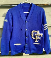 Vintage 50  s Varsity Cardigan Sweater Blue CF Pins Ronnie
