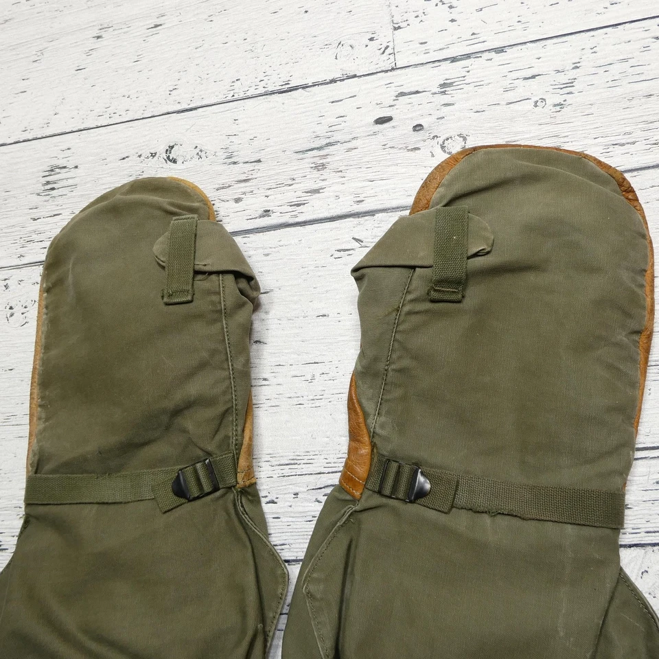 Mitones militares vintage para hombre XL cuero oliva forro de lana de palma clima frío Foto 2 de 4