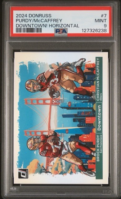 2024 Donruss - Horizontal Downtown! Christian McCaffrey, Brock Purdy #7 PSA 9 SP