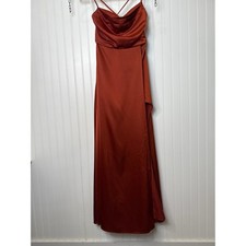 NWT Lulus So Loving Rust Orange Satin Pleated Lace-Up Backless Maxi Dress Size M