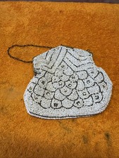 M Vintage 1940s-50s Beaded Ladies Handbag Art Deco Clutch Purse Chain Handle