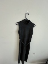 Zara Sheath Dress Gray Sleeveless Knit Midi Mock Neck Belted Size S