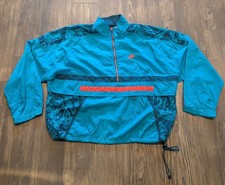 Nike Teal Black Orange Retro Windbreaker Jacket Abstract Pattern Zip Men's L