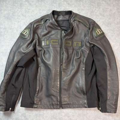 Icon Jacket Mens 4XL Black Leather Accelerant Motorcycle Padded Zip Pockets