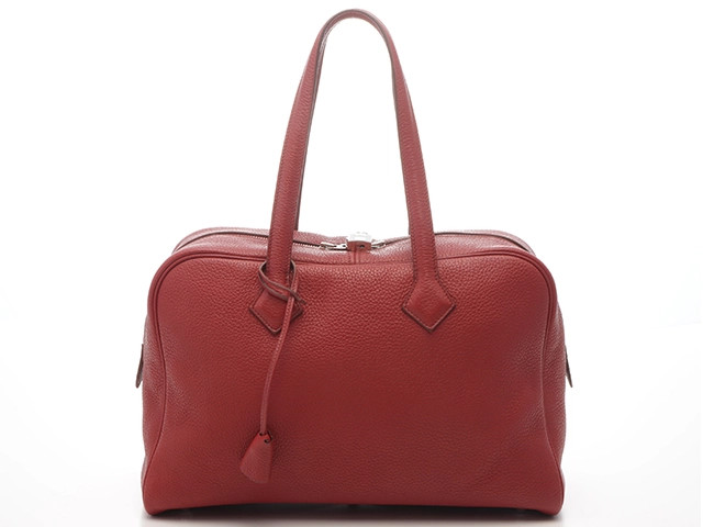 HERMES Victoria 35 Bag Rouge Casaque Q Stamp Hardware #151