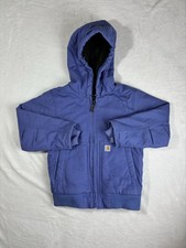 VTG Blue Carhartt Youth Kids Sherpa Lined Hooded Zip Up Jacket XXS 4-5 Toddler