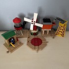 Wooden Railway Train Accessories 7pc Lot 4 Thomas & Friends w Turn Table & Crane — photo 2
