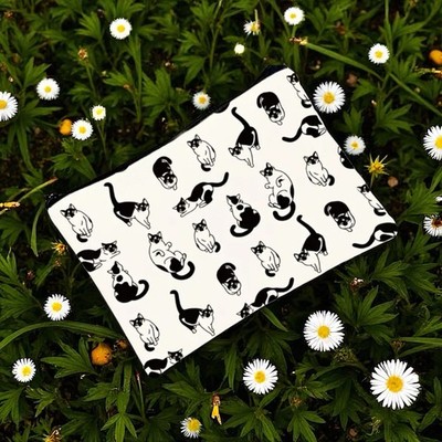Cat Zip Bag Tuxedo Pouch Cute Kitten Makeup Pencil Bag Cat Lady Gift Kitty New