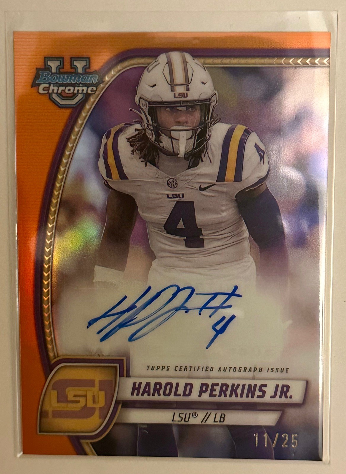 2024 BOWMAN CHROME U HAROLD PERKINS JR. LSU PROSPECT AUTO ORANGE REF #11/25