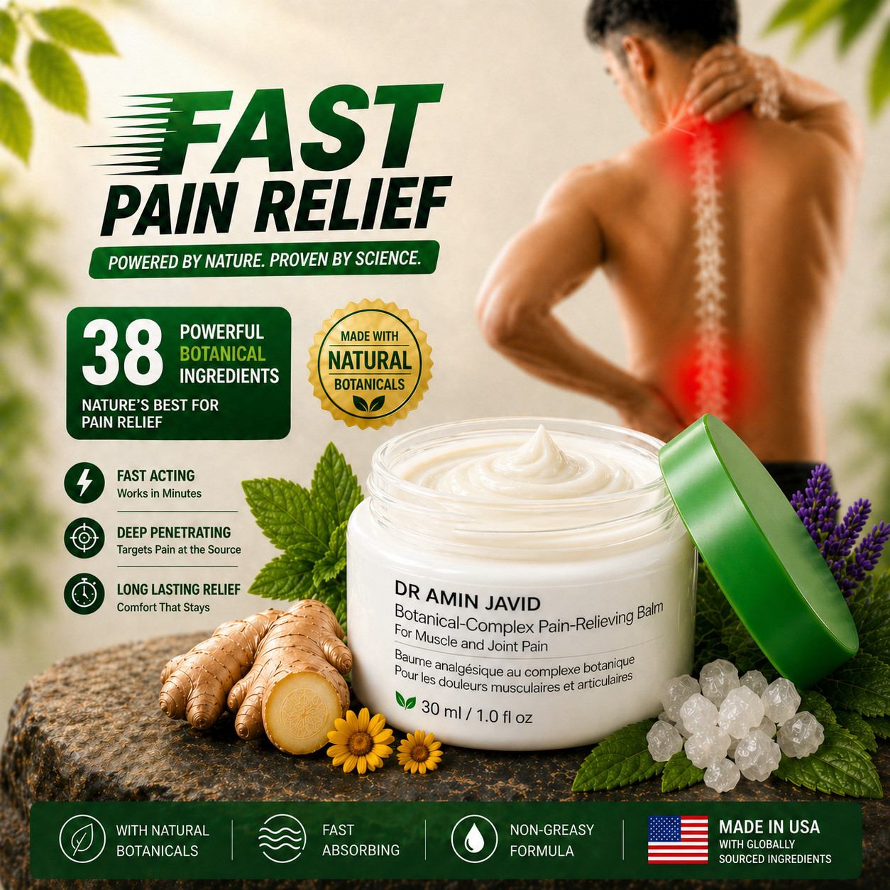 LENIVA Menthol Camphor Pain Relief Balm Arthritis Muscle Joint Back Fast Acting