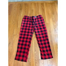 St Johns Bay Mens XL Pajama Pants Red Black Cherry Buffalo Plaid Fleece New