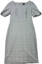 Ann Taylor Womens Preppy Career Office Dress Size 2 Gray Houndstooth Plaid