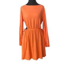Universal Thread Coral Long Sleeve Side Cutout Fit & Flare Dress SM Linen Blend