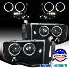 Fits 2002-2005 Ram 1500 2500 3500 Polished Black Projector Headlights Led Bar