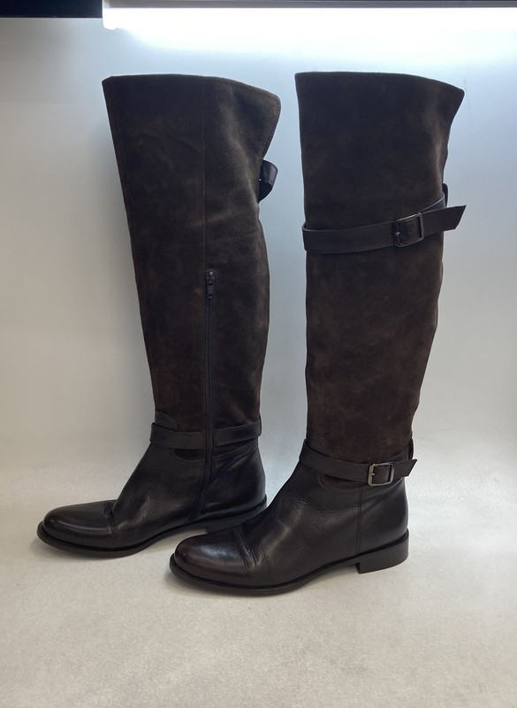 Ann Taylor Brown Suede Leather Tall Riding Boots Made in Italy Women's Size 8.5