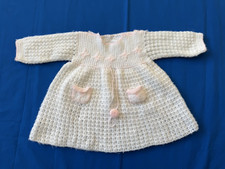 VINTAGE Nannette White  Pink Baby Dress Long Sleeve Winter Puff Pockets or Doll