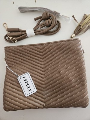 LYPULY Brown Quilted Chevron Tassel Zip Crossbody Bag with Gold Hardware