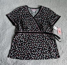 Koi Scrub Top Women s Medium Black Tossed Lipsticks Katheryn Nursing Medical