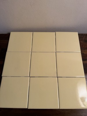 9 Vintage Yellow Glossy Ceramic Bathroom Replacement Tiles Made USA Marked 20-3