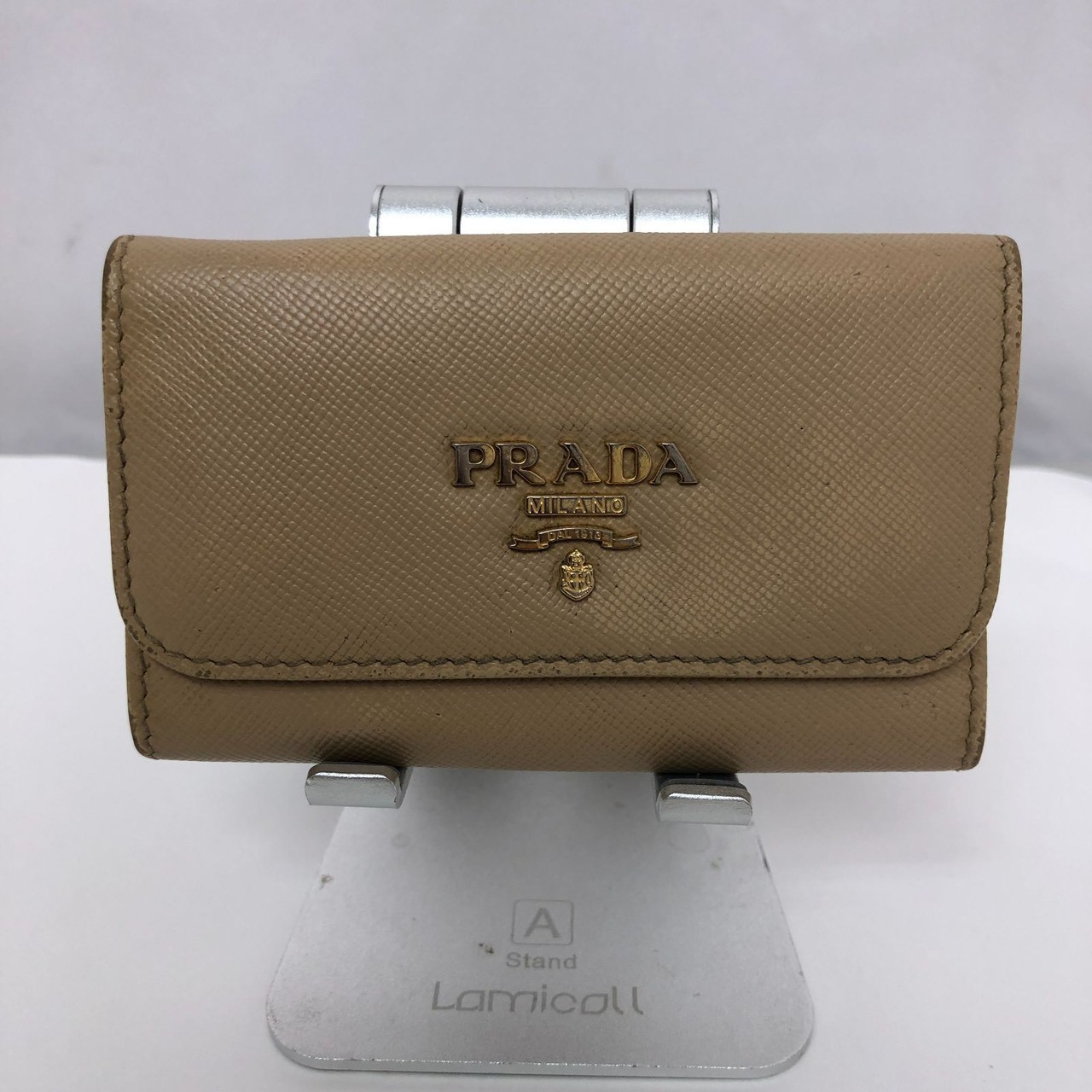 Authentic PRADA 4-Ring Key Case Leather Beige 1PG… - image 1