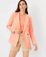 NEW 198 ANN TAYLOR longer tailored double breasted blazer linen blend sz 8P
