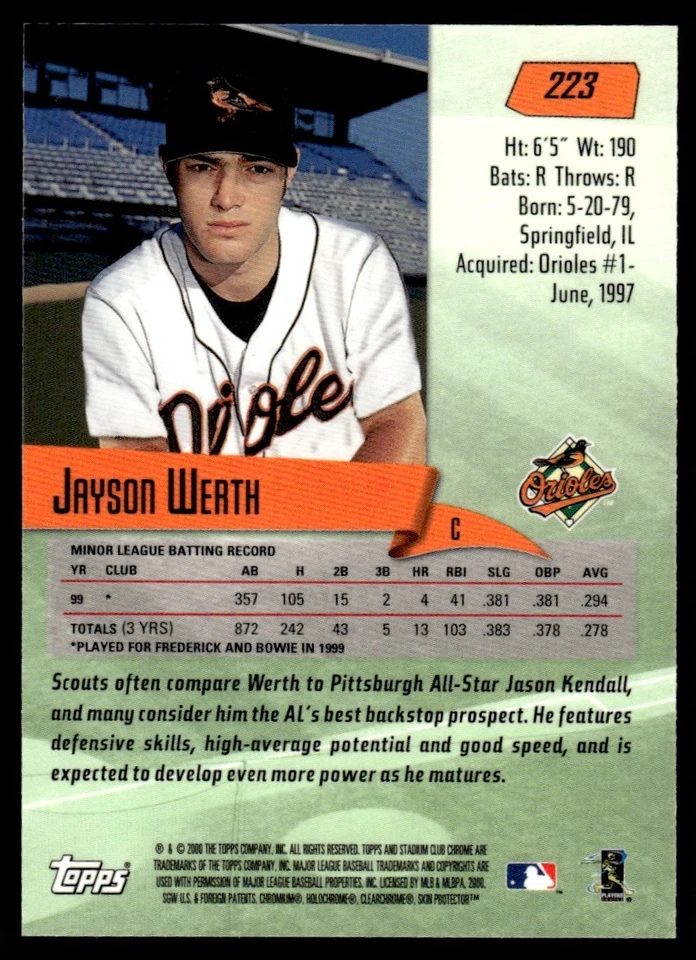 2000 Stadium Club Chrome Jayson Werth Baltimore Orioles #223 - Image 2 of 2