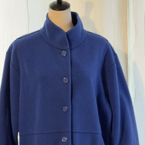 Susan Graver Sz 1X XL Reversible Fleece Button Coat Jacket Blue Black Pockets - Picture 4 of 20