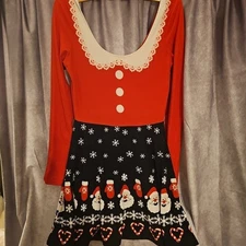 Festive Christmas-themed A-line skater dress with Santa Claus and snowflake Med