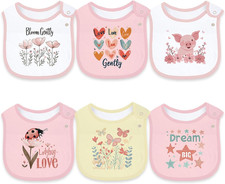 Best 6 Pack Cotton Baby Bibs for Girls Boys with Waterproof layer Drooling