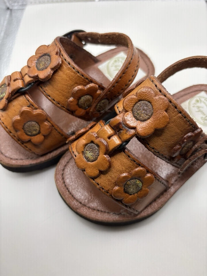 Handmade Leather Baby Sandals With Flowers.  (6- Inches No Size)- 🌸see photos - Image 2 of 4