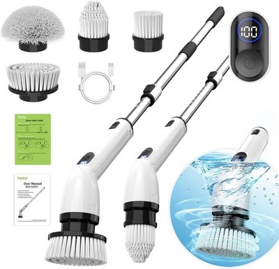 TUYU Electric Spin Scrubber Cordless Bathroom Cleaner Adjustable Handle LCD