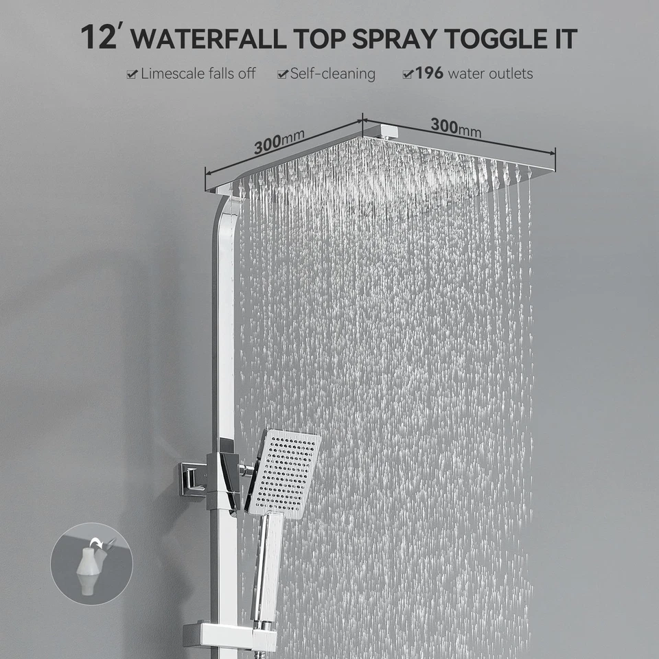 Auralum Duschsystem mit Thermostat Regendusche Grohe Handbrause Duschset Chrom - Bild 4 von 4