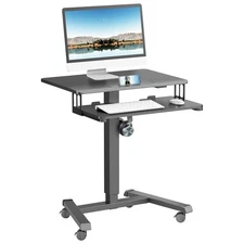 Mobile Standing Desk with Keyboard Tray, Gas Spring Rolling Desk with Lockabl...