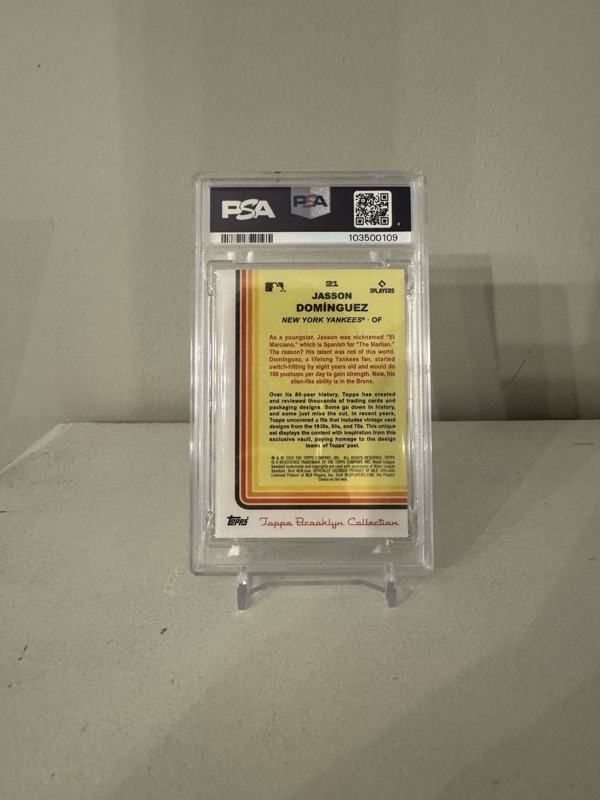 2024 Topps Brooklyn Collection Jasson Dominguez Rookie Blue /40 PSA 10 view 2