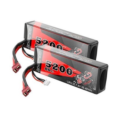 GOLDBAT 5200mAh 80C 2S 7.4V RC LiPo Battery Hard Case with Deans 80C 2 PACK