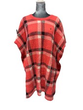 Kimuan Checkered Coral Black  White Lambswool Poncho Large Excellent Condition