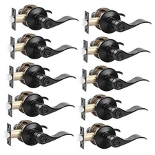  (Privacy Door Lever,Locking Door Handle Set for Bathroom & 10 Pack Black