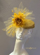 Kentucky Derby Fascinator Hat Mustard Yellow Gold Golden Cocktail Hat Rose Hat