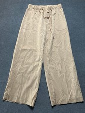 Women s Beige Wide Leg Lounge Pants Large Boho Casual Elastic Waist Drawstring