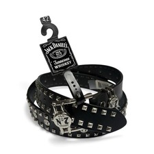 Jack Daniel's Old No. 7 Leather Belt Black  Silver Pyramids  Studs Men  s 42  