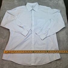 Brooks Brothers Dress Shirt Mens 17 4/5 Regent Fit Non-Iron Check White Blue