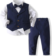 Baby Boys Gentleman Bowtie Formal Outfit Suits Tuxedo Vest Wedding Party Suit