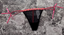 NWT VICTORIA'S SECRET PINK DOTTED MESH HIBISCUS FLOWER SIDE BOW V STRING PANTIES
