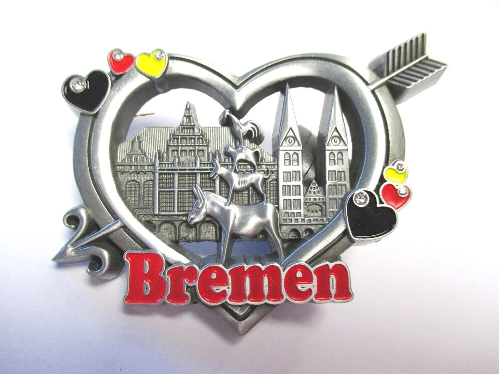 Bremen Heart Metal Magnet Town Musicians Souvenir Germany New