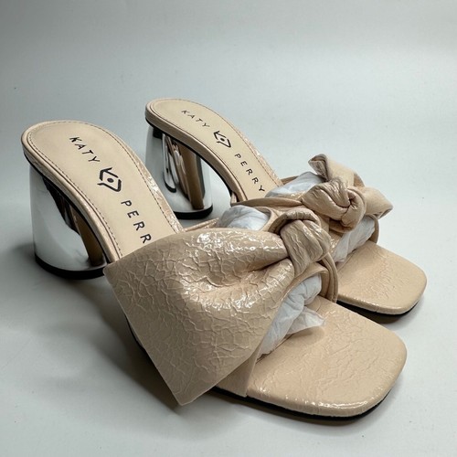 Katy Perry Womens The Timmer Bow Sandal Heel Cream Open Toe Block Slip On 5M New
