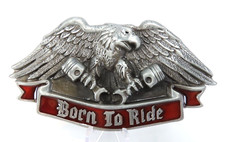 Born To Ride Eagle Belt Buckle Pewter Tone Enameled Metal New Motorcycle Theme