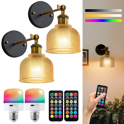 FTL Battery Operated Wall Sconce Set of 2 Modern Glass, Rechargeable Wall Lights
