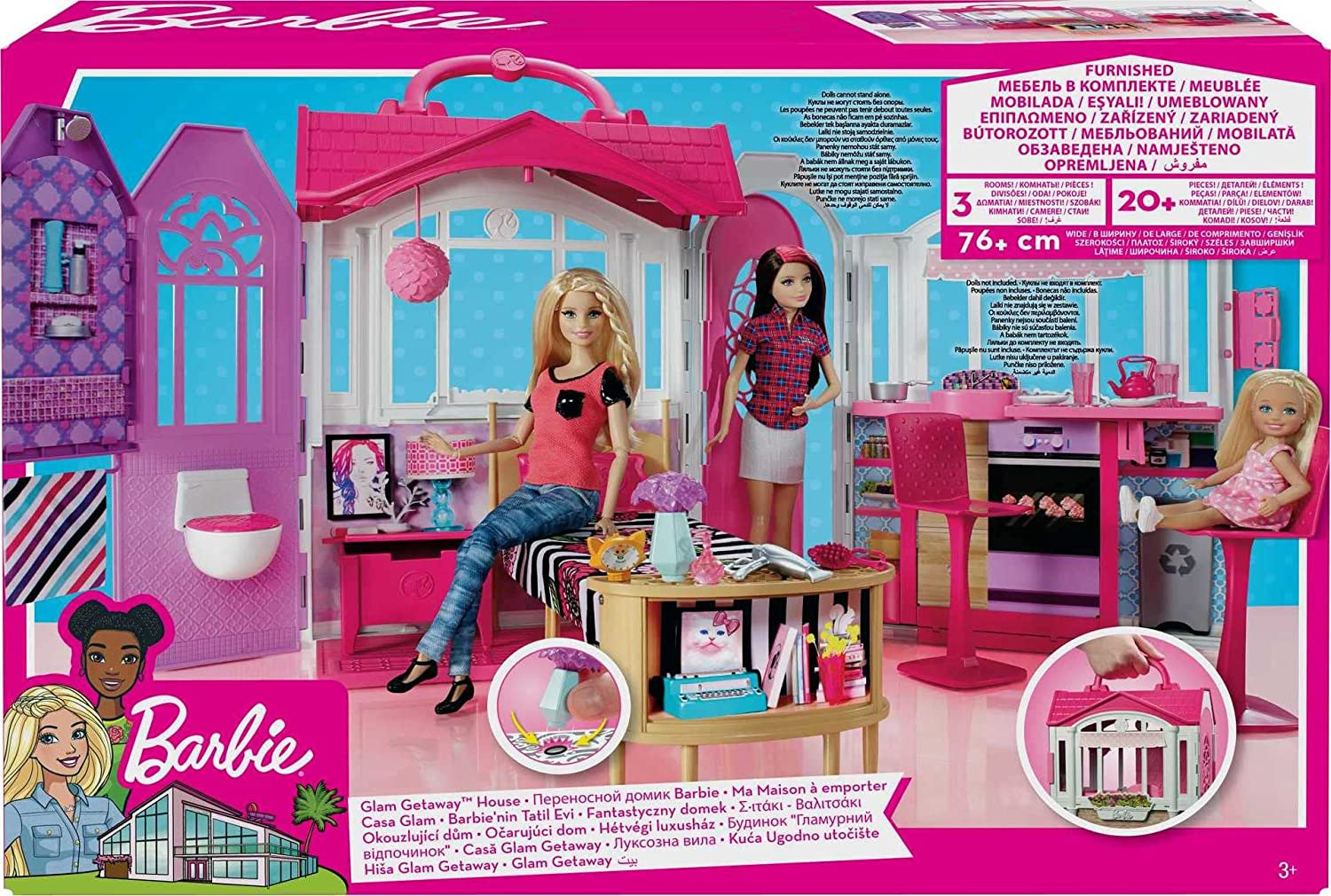 Barbie Doll House, Glam Getaway Portable House Playset with Carry Handle &...
